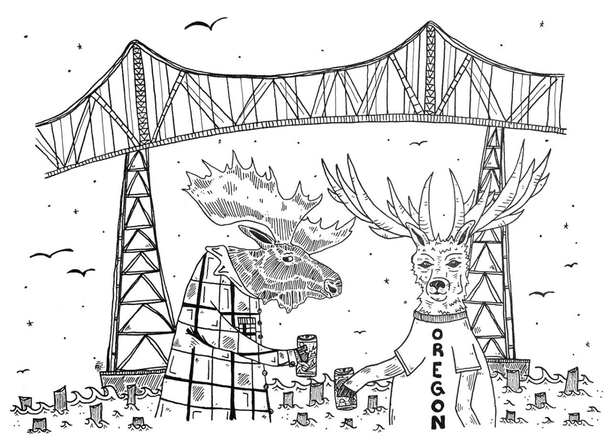 Moose and elk by Astoria bridge