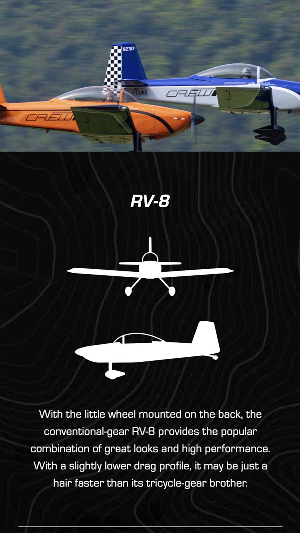 A details of the Van's Aircraft mobile web page for its RV-8 aircraft.