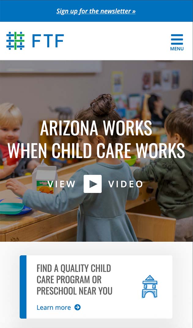 The home page of the First Things First website (mobile)