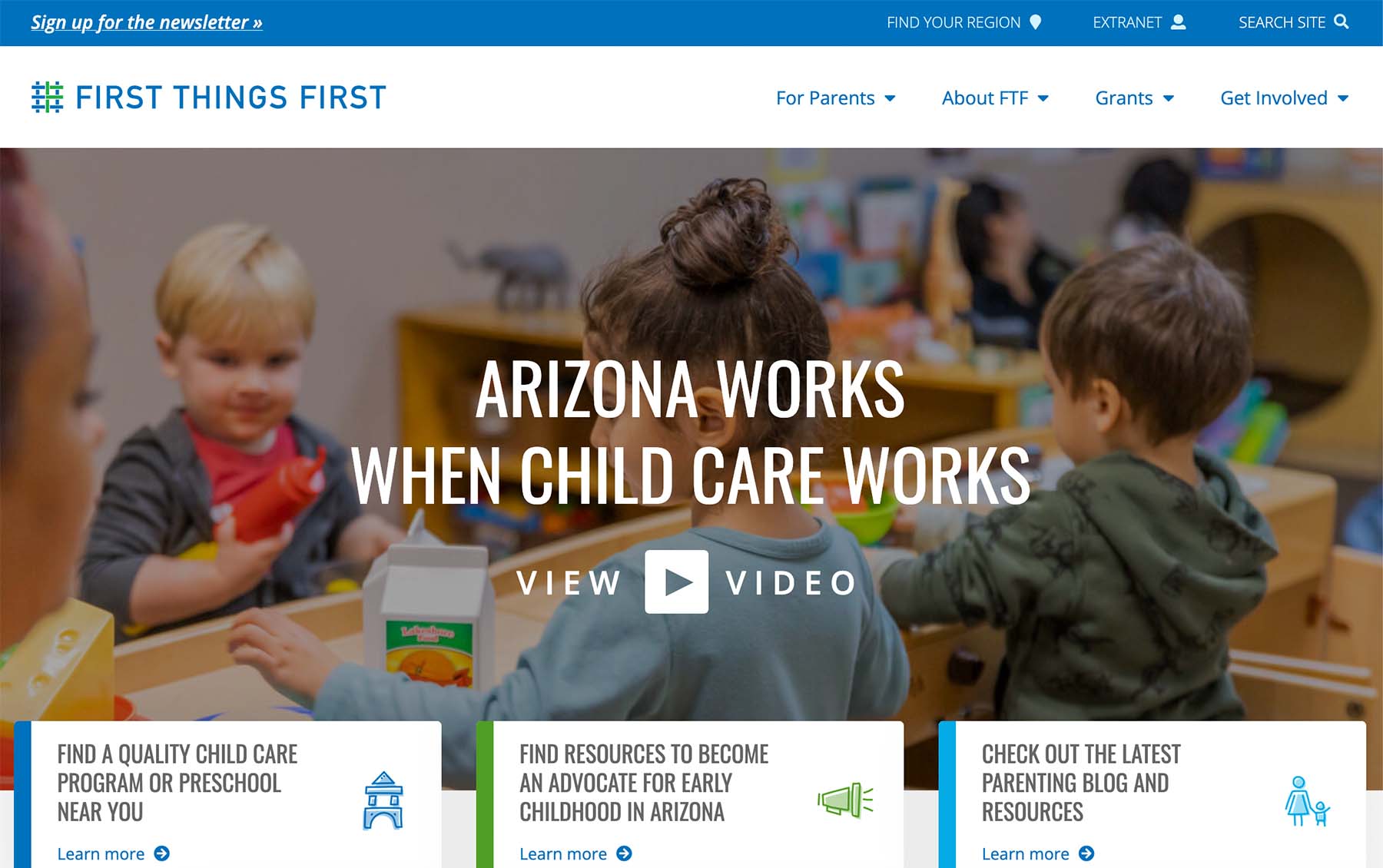 The home page of the First Things First website