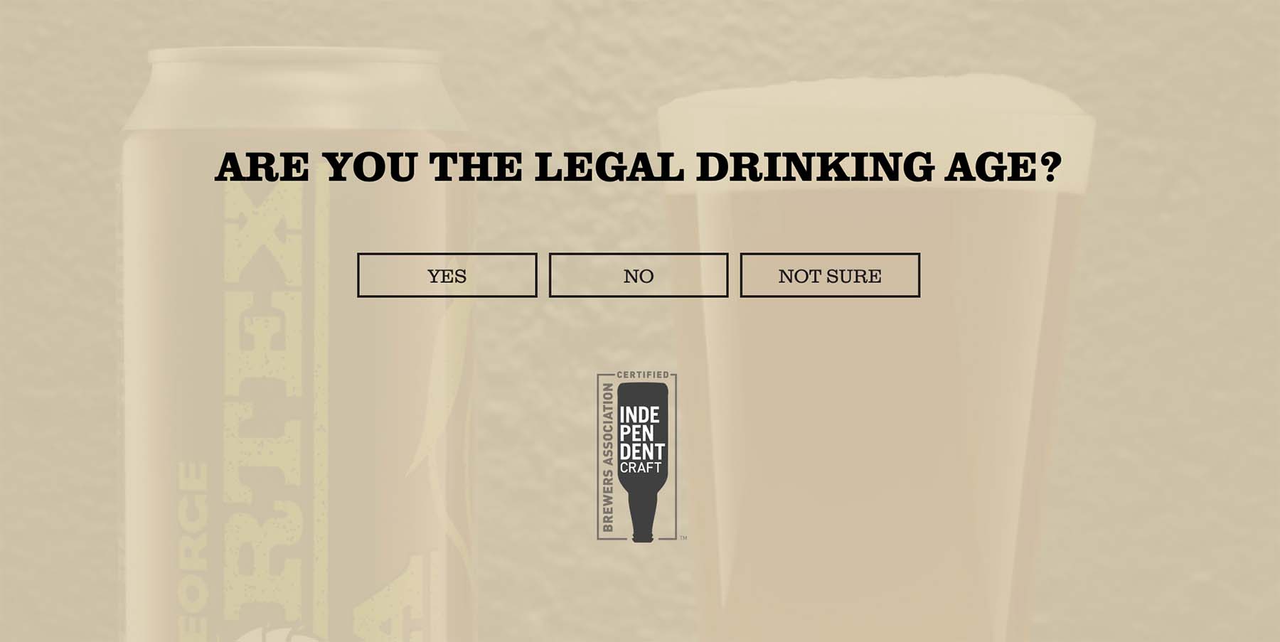 A website age gate for Fort George Brewery asks "Are you the legal drinking age?"