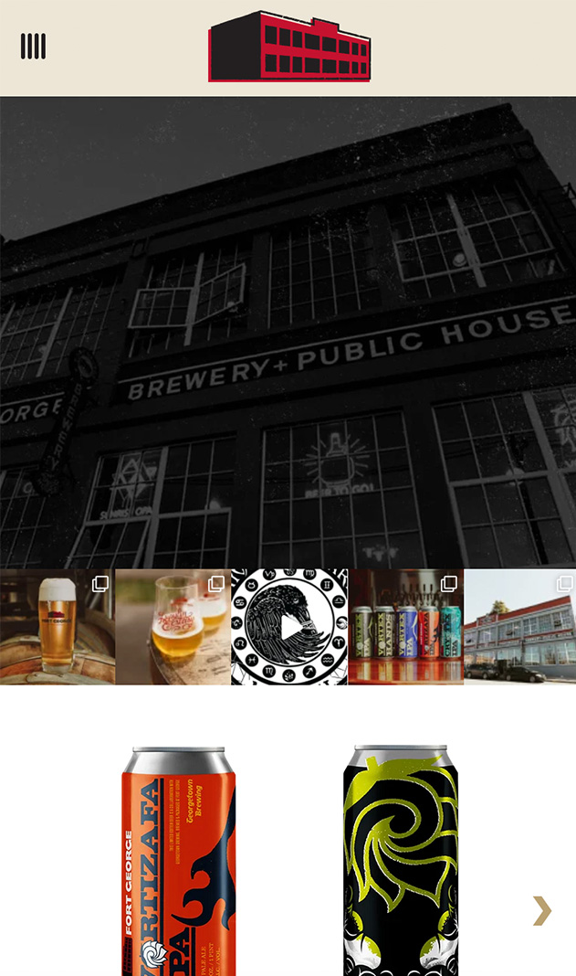 The mobile version of the home page for Fort George Brewery