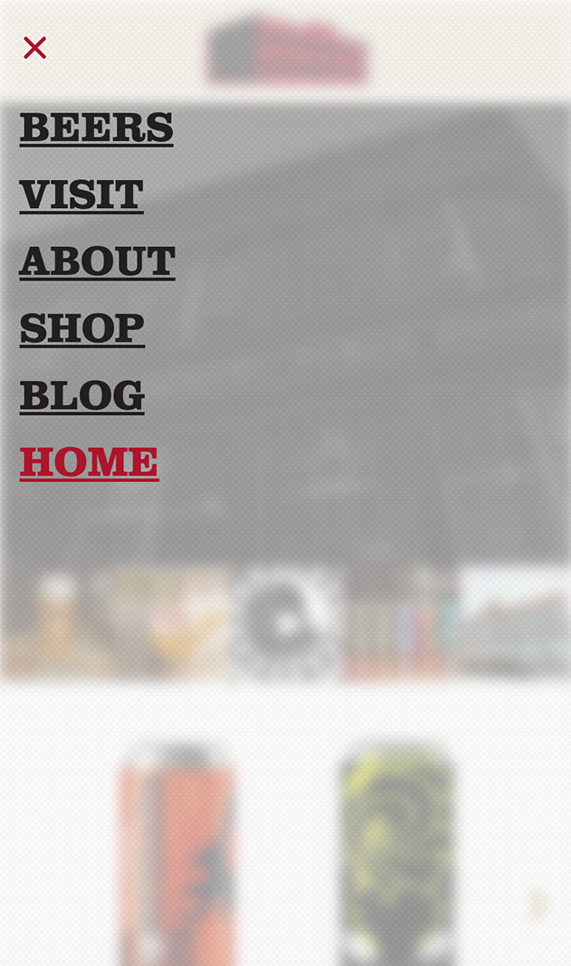 The mobile menu from the Fort George Brewery website