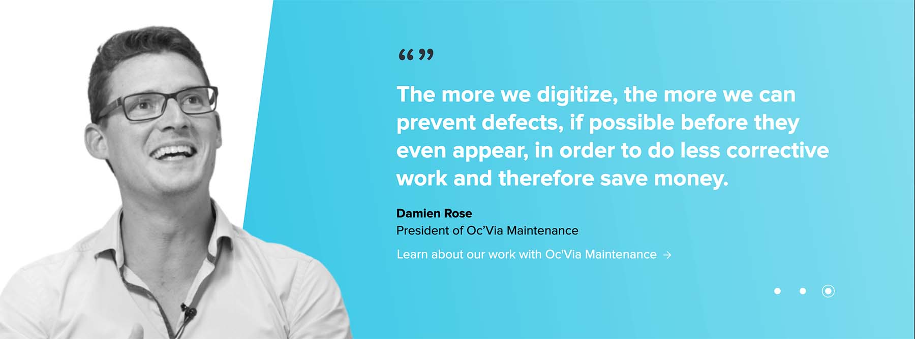 A detail of the KONUX website featuring a quote from Damien, President of Oc'Via Maintenance
