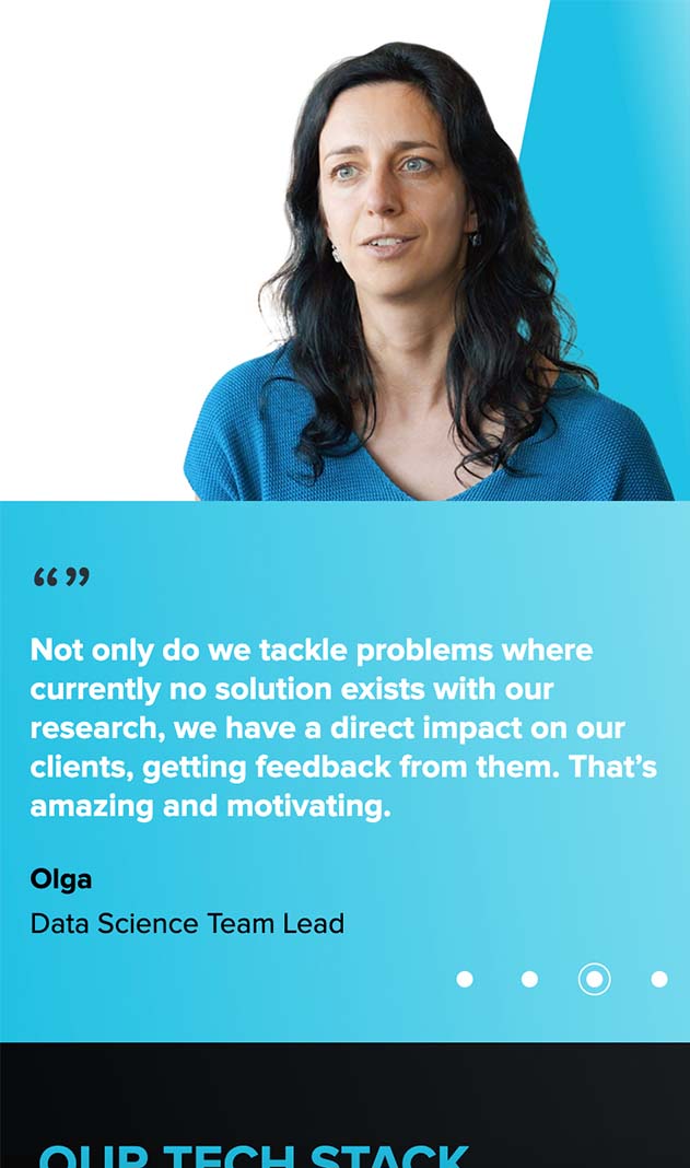 A detail of the KONUX mobile website featuring Olga, a data scientist