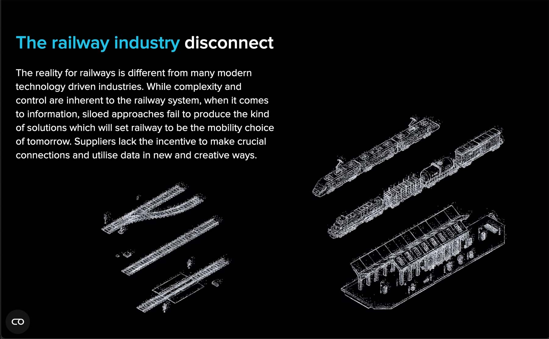 A detail of the KONUX website featuring a graphic and text describing a disconnect within the railway industry