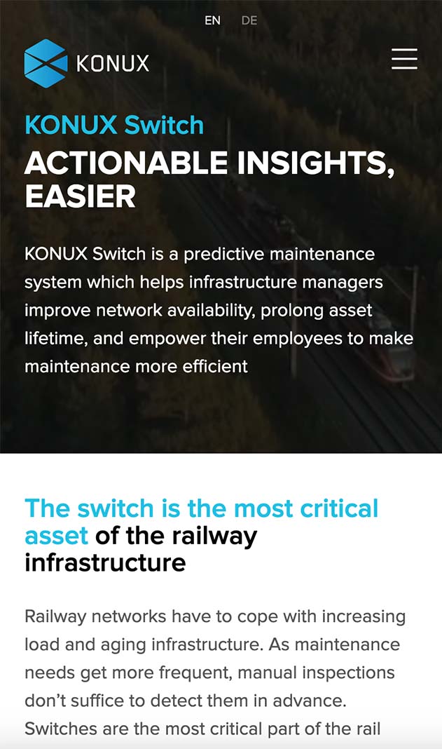 A page from the mobile version of the Konux website that describes KONUX Switch