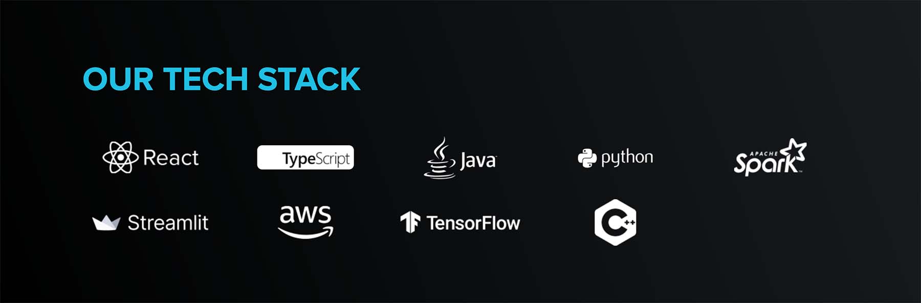 A detail of the KONUX website featuring technology icons for frameworks such as React, Java and python