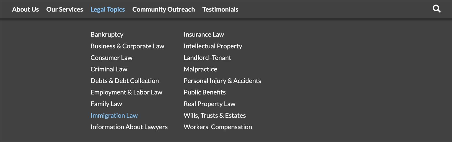The navigation menu for the New York City Bar Legal Referral Service