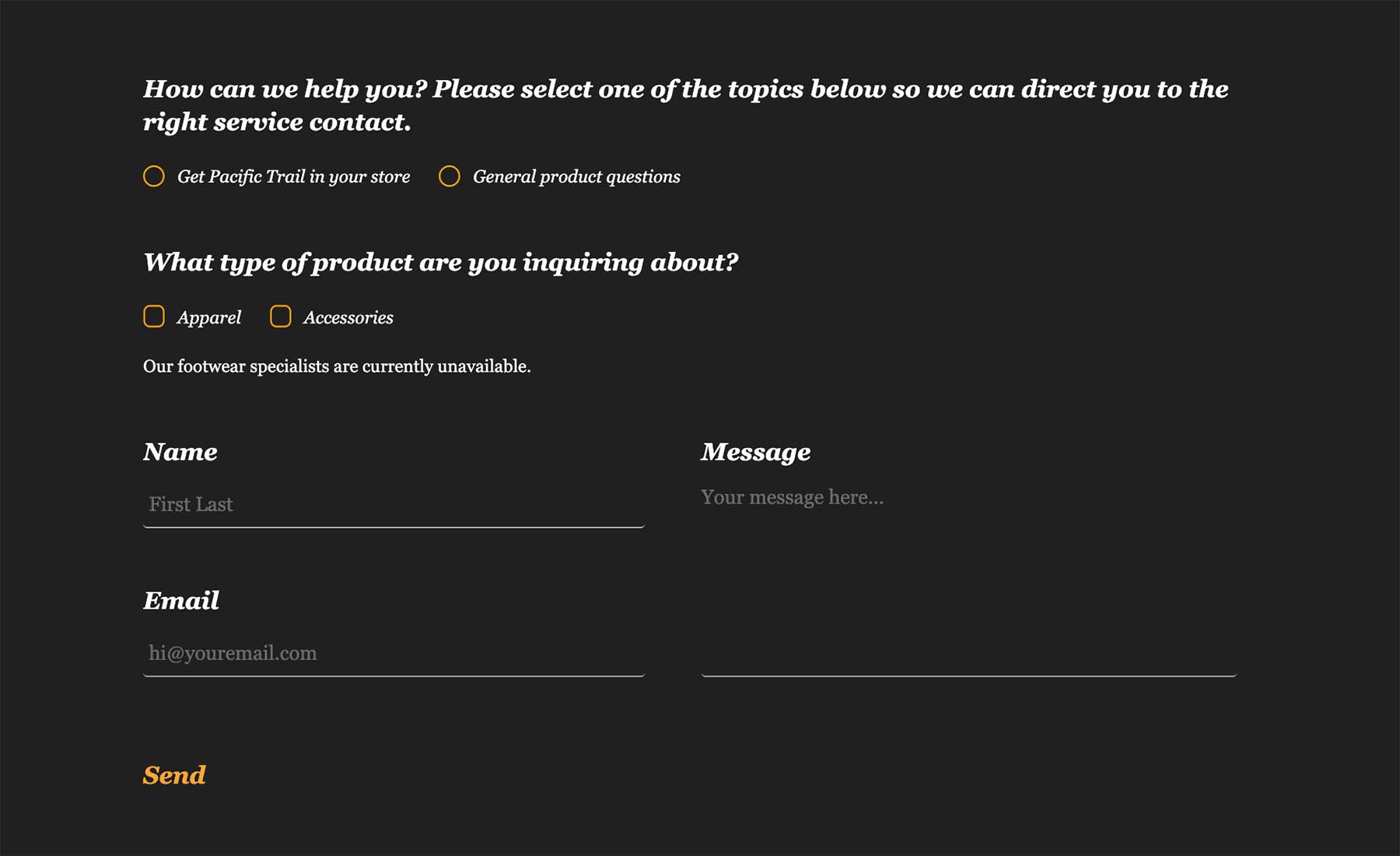 A detail of the Pacific Trail website showing a contact form