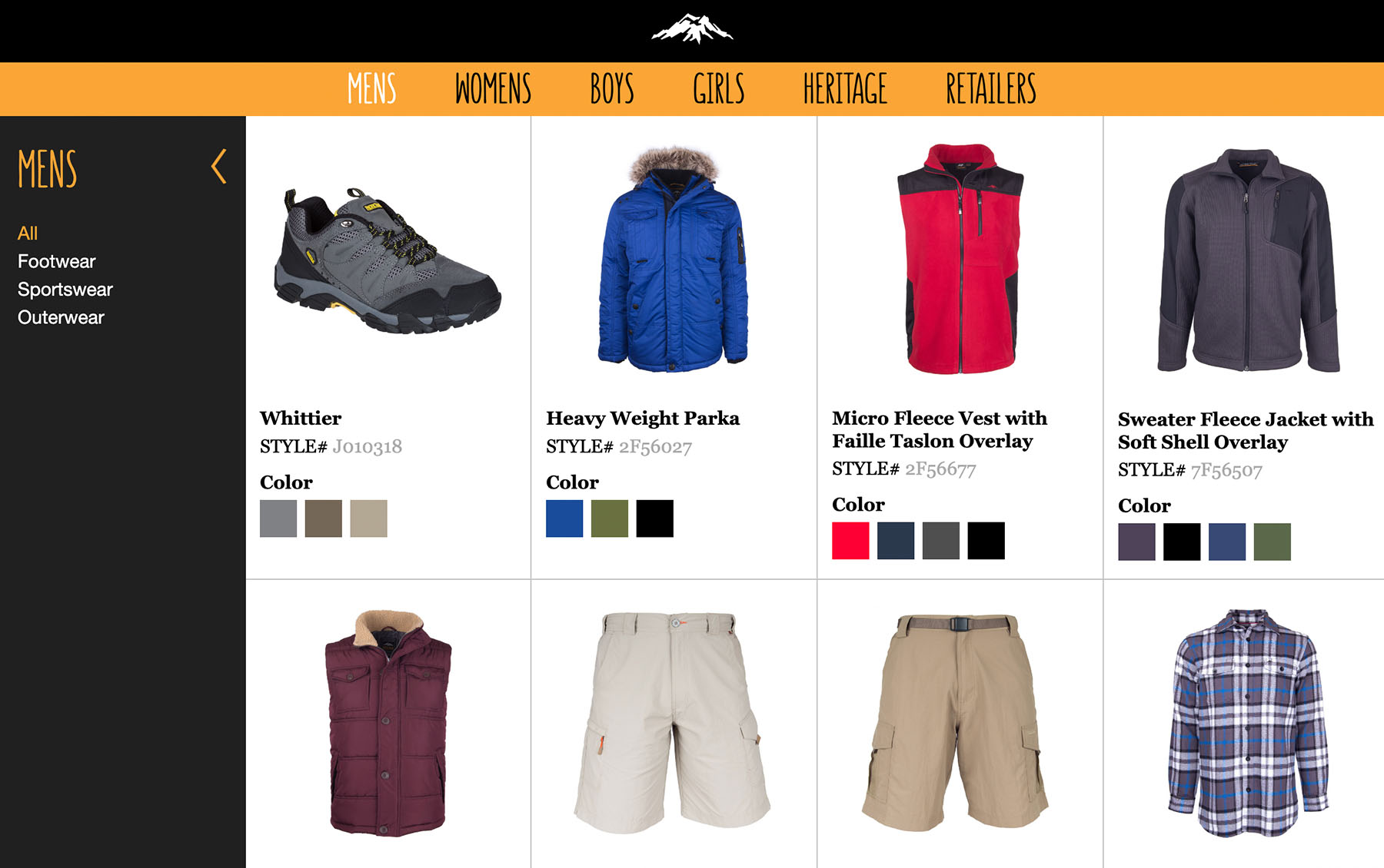 A screenshot showing the Mens category on the Pacific Trail website