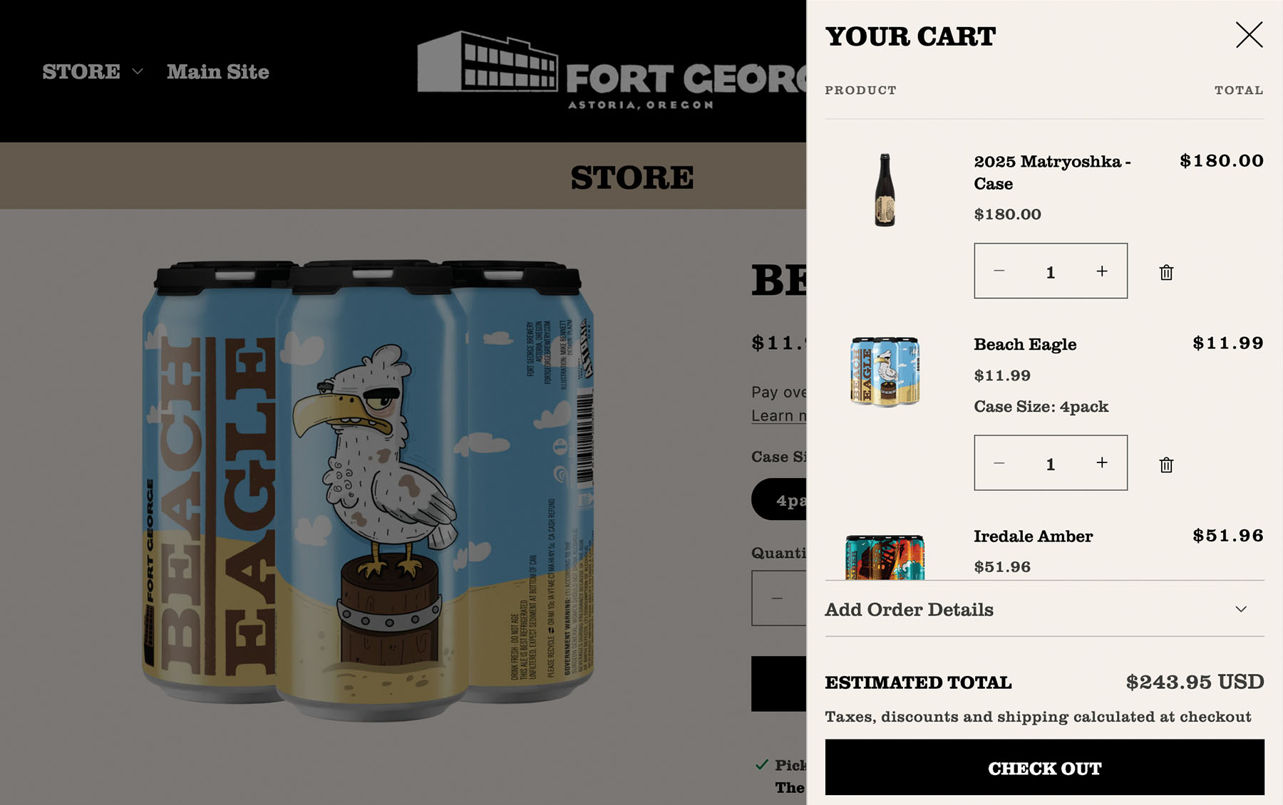 The Fort George Brewery online store checkout overlay