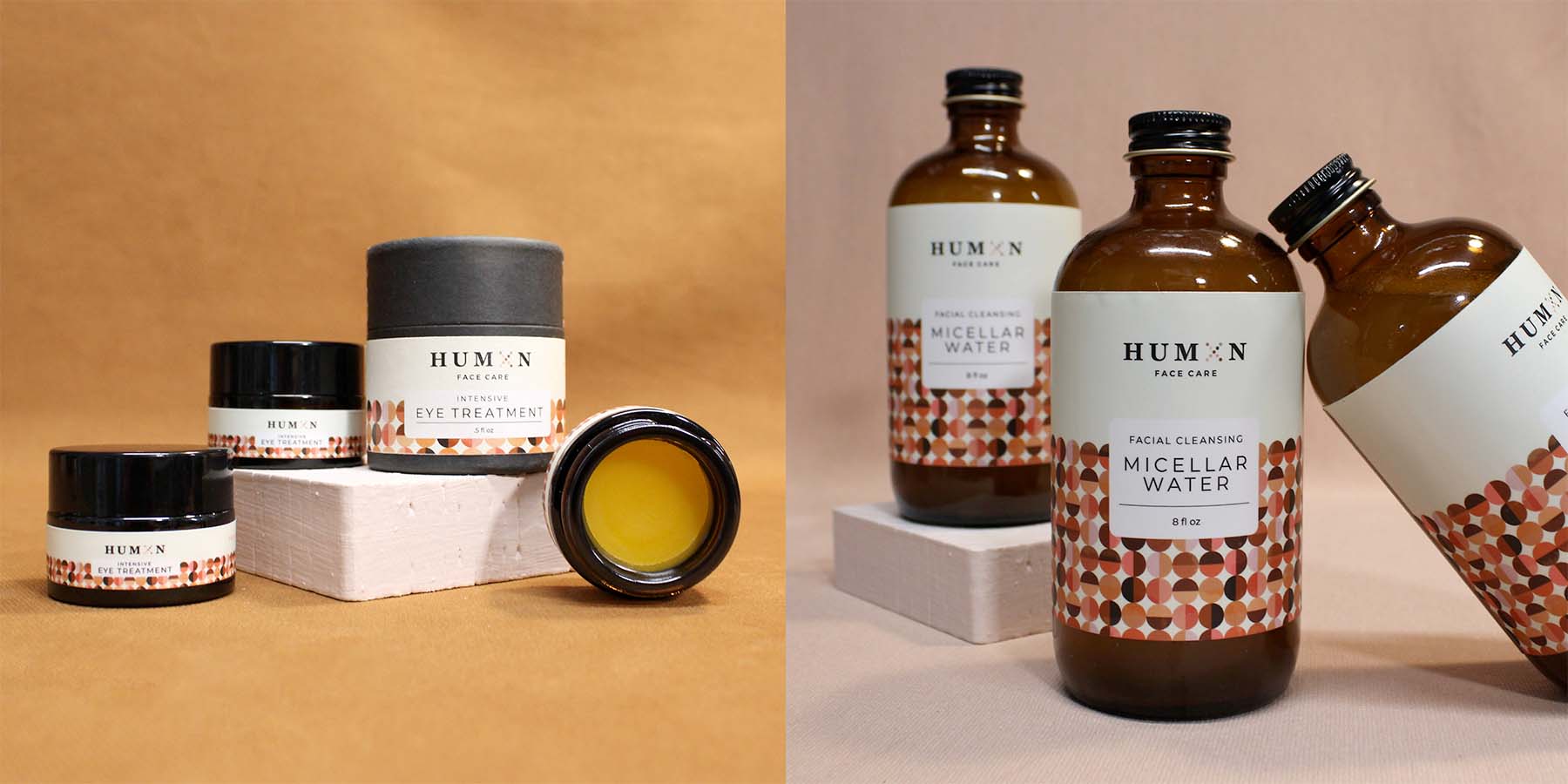 Professional photographs of Humxn Facecare products