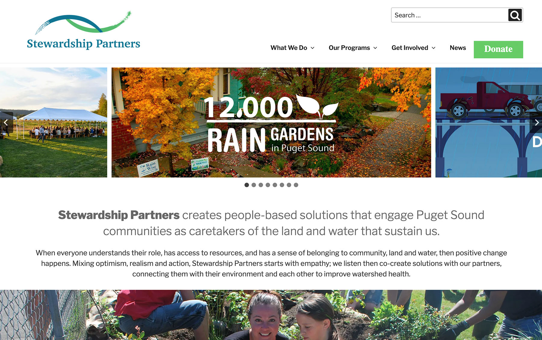 A screenshot of the Stewardship Partners home page